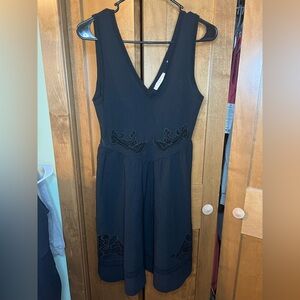 Sandro Black Midi Dress with Embroidered Details